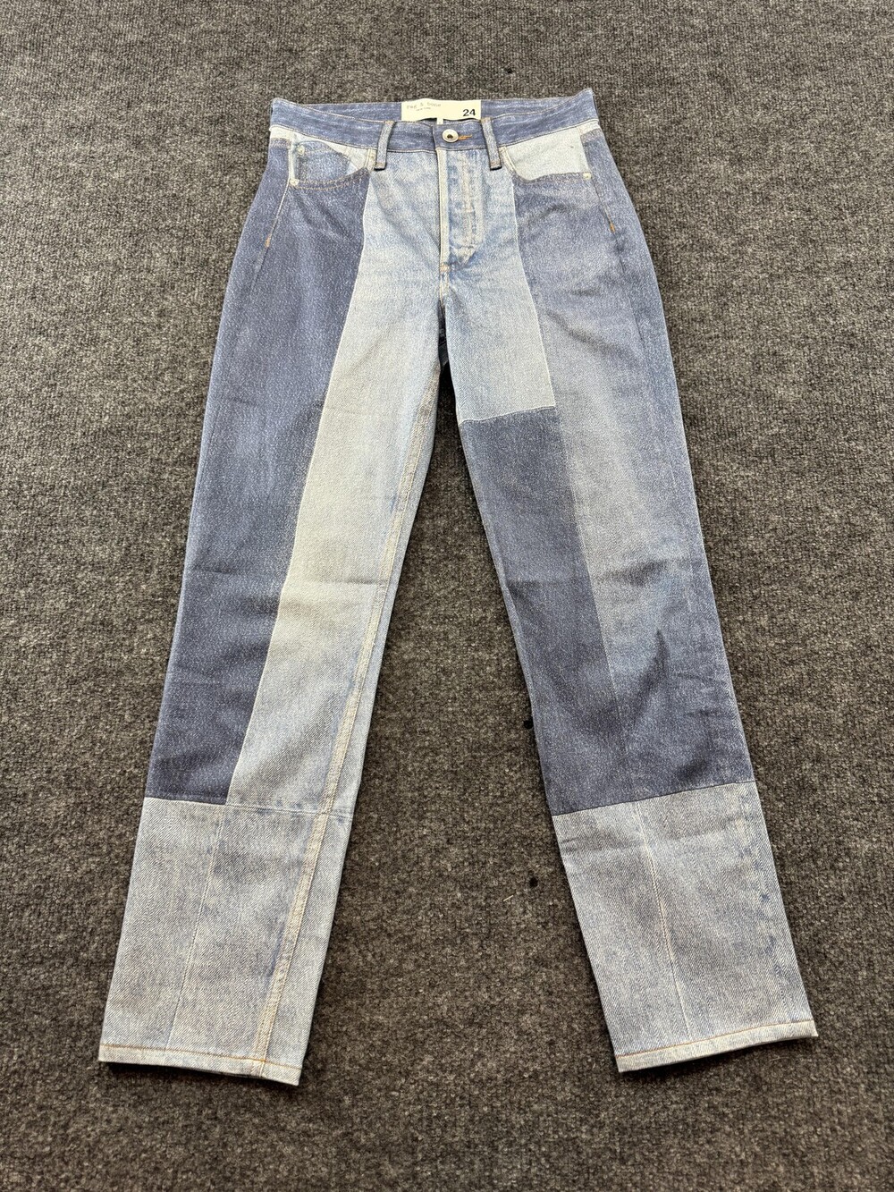 Rag & Bone Patchwork Jeans Womens 24 Blue Wash Mid Rise Slim Straight Denim